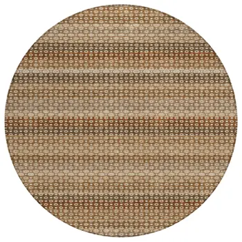 8' Orange And Copper Round Striped Washable Indoor Outdoor Area Rug