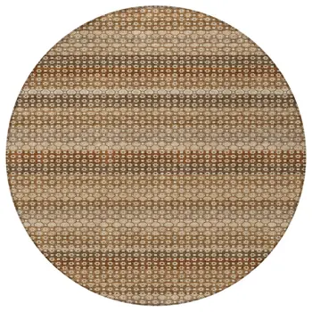 8' Orange And Copper Round Striped Washable Indoor Outdoor Area Rug