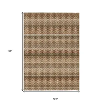 10' X 14' Orange And Copper Striped Washable Indoor Outdoor Area Rug