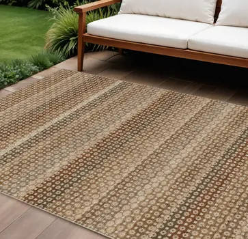 10' X 14' Orange And Copper Striped Washable Indoor Outdoor Area Rug