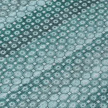 8' Teal Blue And Aqua Round Striped Washable Indoor Outdoor Area Rug