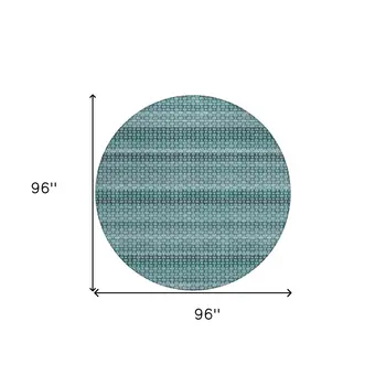 8' Teal Blue And Aqua Round Striped Washable Indoor Outdoor Area Rug