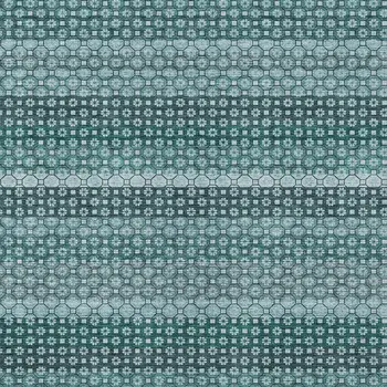 8' X 10' Teal Blue And Aqua Striped Washable Indoor Outdoor Area Rug