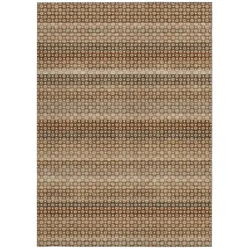 9' X 12' Taupe And Brown Striped Washable Indoor Outdoor Area Rug