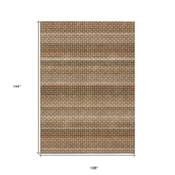 9' X 12' Taupe And Brown Striped Washable Indoor Outdoor Area Rug