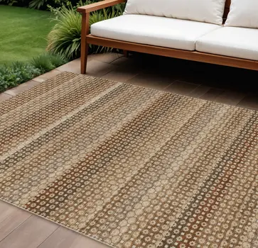 9' X 12' Taupe And Brown Striped Washable Indoor Outdoor Area Rug