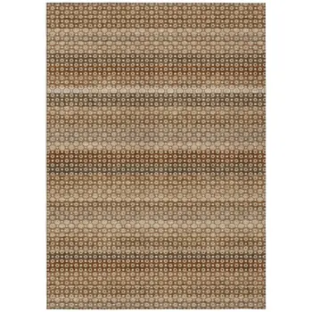 9' X 12' Taupe And Brown Striped Washable Indoor Outdoor Area Rug