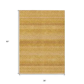 3' X 5' Wheat And Gold Striped Washable Indoor Outdoor Area Rug