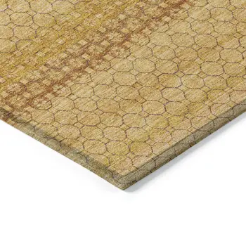 3' X 5' Wheat And Gold Striped Washable Indoor Outdoor Area Rug