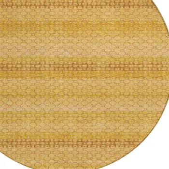 8' Wheat And Gold Round Striped Washable Indoor Outdoor Area Rug