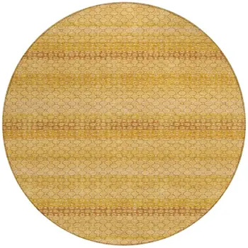 8' Wheat And Gold Round Striped Washable Indoor Outdoor Area Rug