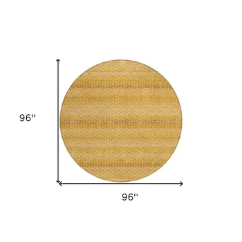8' Wheat And Gold Round Striped Washable Indoor Outdoor Area Rug