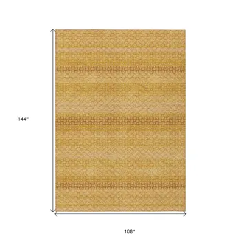 9' X 12' Wheat And Gold Striped Washable Indoor Outdoor Area Rug