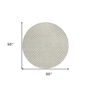8' Beige And Ivory Round Floral Washable Indoor Outdoor Area Rug