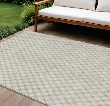 8' X 10' Beige And Ivory Floral Washable Indoor Outdoor Area Rug