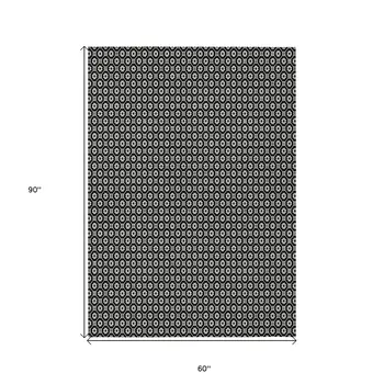 5' X 8' Black And Gray Floral Washable Indoor Outdoor Area Rug