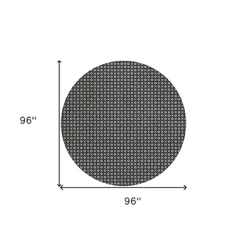 8' Black And Gray Round Floral Washable Indoor Outdoor Area Rug