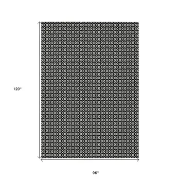 8' X 10' Black And Gray Floral Washable Indoor Outdoor Area Rug