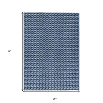 3' X 5' Blue And Sky Blue Floral Washable Indoor Outdoor Area Rug