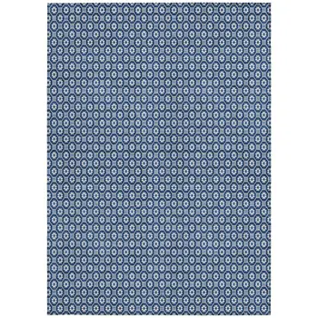 5' X 8' Blue And Sky Blue Floral Washable Indoor Outdoor Area Rug