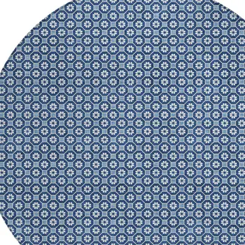 8' Blue And Sky Blue Round Floral Washable Indoor Outdoor Area Rug