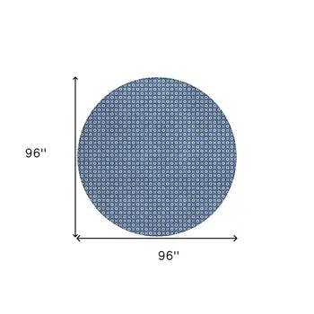 8' Blue And Sky Blue Round Floral Washable Indoor Outdoor Area Rug