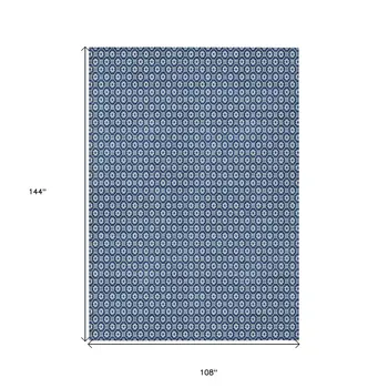 9' X 12' Blue And Sky Blue Floral Washable Indoor Outdoor Area Rug