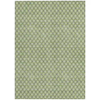 5' X 8' Green And Gray Floral Washable Indoor Outdoor Area Rug