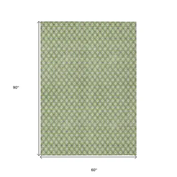 5' X 8' Green And Gray Floral Washable Indoor Outdoor Area Rug