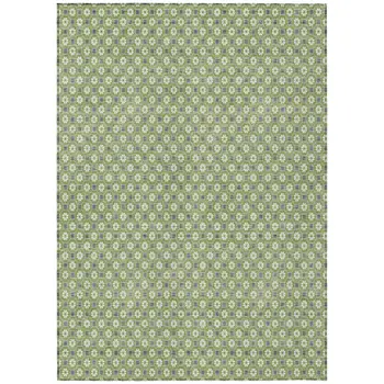 5' X 8' Green And Gray Floral Washable Indoor Outdoor Area Rug