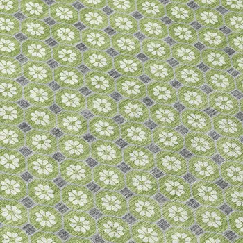 5' X 8' Green And Gray Floral Washable Indoor Outdoor Area Rug