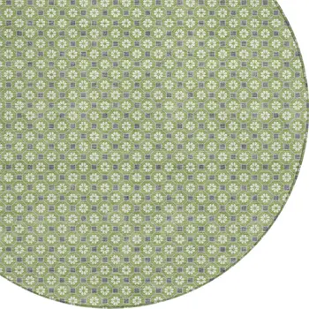 8' Green And Gray Round Floral Washable Indoor Outdoor Area Rug
