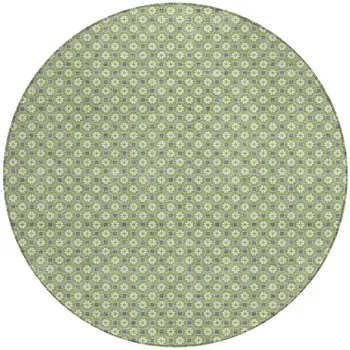 8' Green And Gray Round Floral Washable Indoor Outdoor Area Rug
