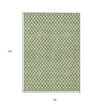 8' X 10' Green And Gray Floral Washable Indoor Outdoor Area Rug
