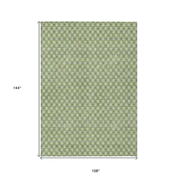 9' X 12' Green And Gray Floral Washable Indoor Outdoor Area Rug