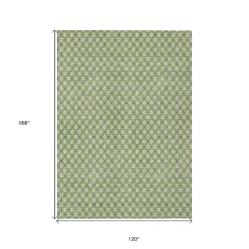 10' X 14' Green And Gray Floral Washable Indoor Outdoor Area Rug