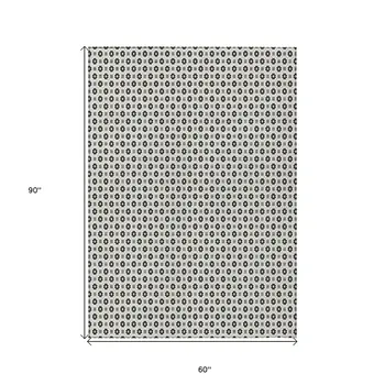 5' X 8' Ivory And Black Floral Washable Indoor Outdoor Area Rug
