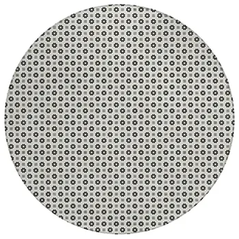 8' Ivory And Black Round Floral Washable Indoor Outdoor Area Rug