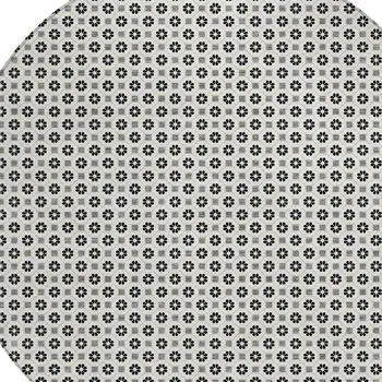 8' Ivory And Black Round Floral Washable Indoor Outdoor Area Rug