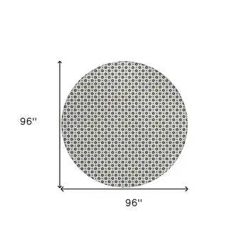 8' Ivory And Black Round Floral Washable Indoor Outdoor Area Rug