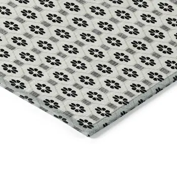 10' X 14' Ivory And Black Floral Washable Indoor Outdoor Area Rug