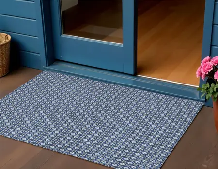 3' X 5' Navy Blue And Gray Floral Washable Indoor Outdoor Area Rug