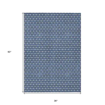 3' X 5' Navy Blue And Gray Floral Washable Indoor Outdoor Area Rug