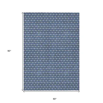 5' X 8' Navy Blue And Gray Floral Washable Indoor Outdoor Area Rug