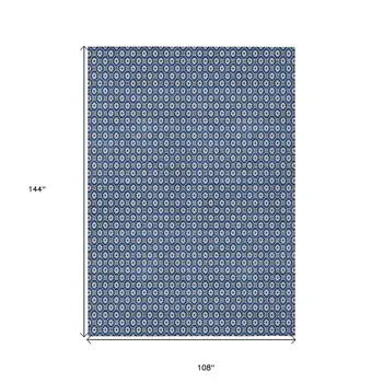 9' X 12' Navy Blue And Gray Floral Washable Indoor Outdoor Area Rug