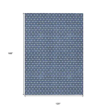 10' X 14' Navy Blue And Gray Floral Washable Indoor Outdoor Area Rug
