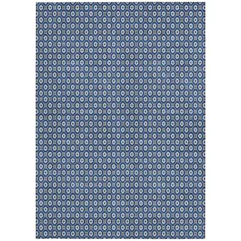 10' X 14' Navy Blue And Gray Floral Washable Indoor Outdoor Area Rug