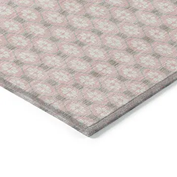3' X 5' Pink And Ivory Floral Washable Indoor Outdoor Area Rug