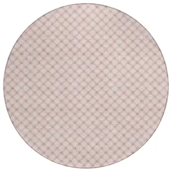 8' Pink And Ivory Round Floral Washable Indoor Outdoor Area Rug