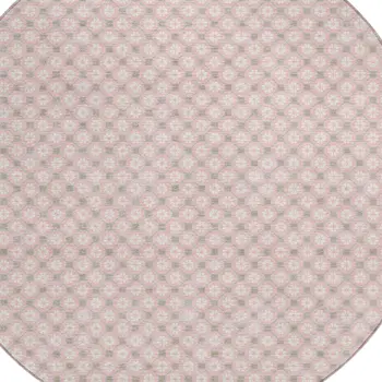 8' Pink And Ivory Round Floral Washable Indoor Outdoor Area Rug